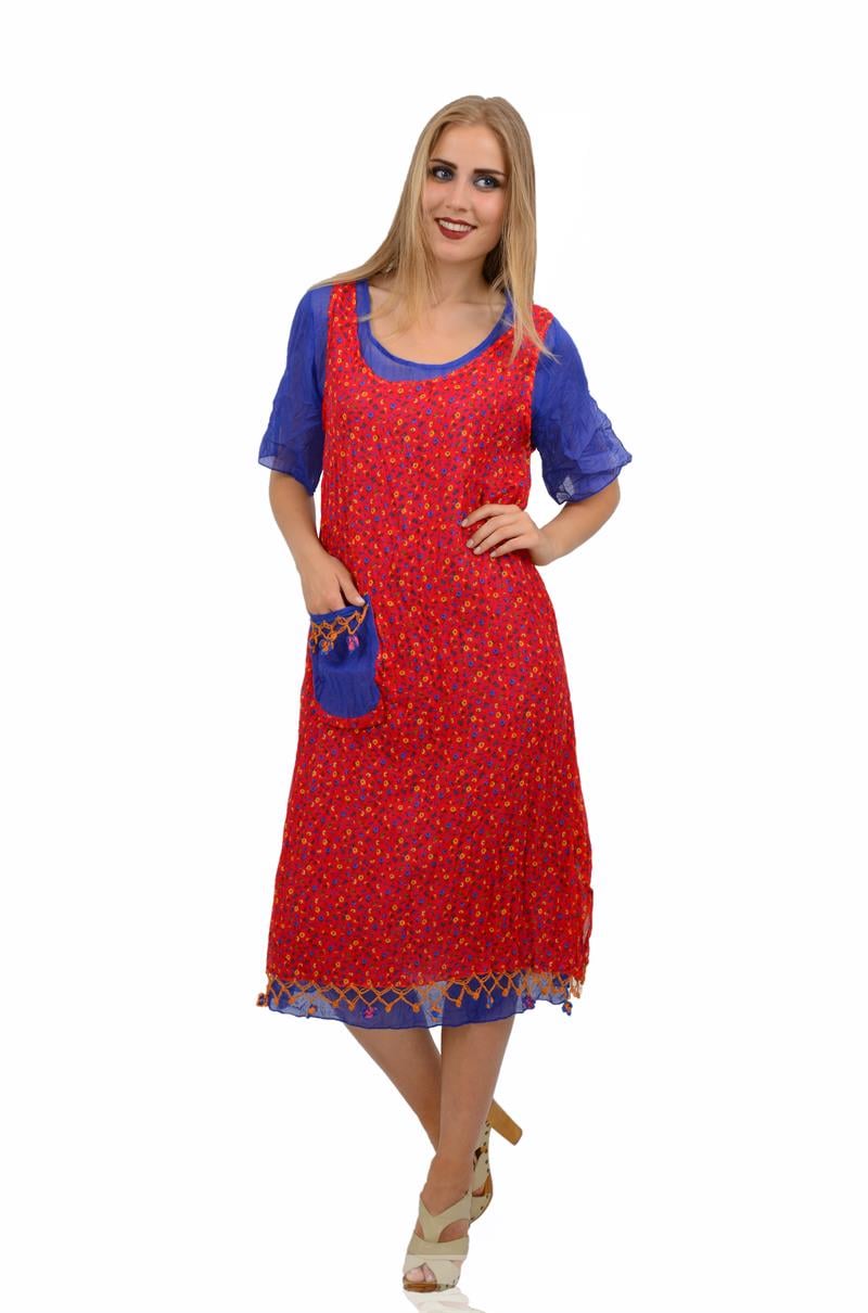 2083-OTANTİK ÇITIR DESEN CEPLİ ELBİSE