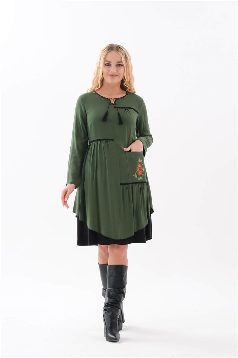 Otantik Elbise 9020 Yeşil-Siyah