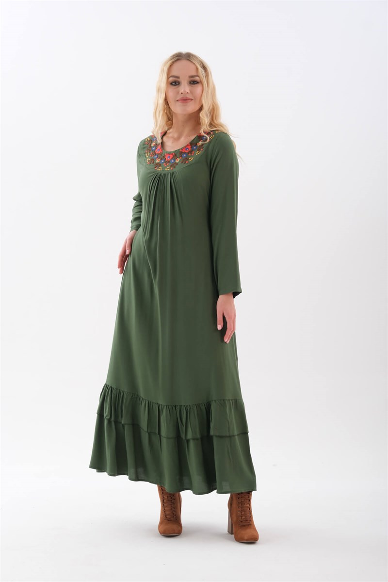 Otantik Elbise -9035 Yeşil-
