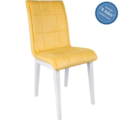 Monopetli Kadife Sarı Ahşap 4 Adet Sandalye