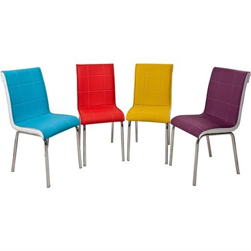 Monopetli Deri Dört Renk Gökkuşağı Sandalye 4'lü