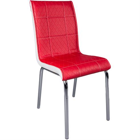 Monopetli Deri Kırmızı Krom Ayaklı Sandalye