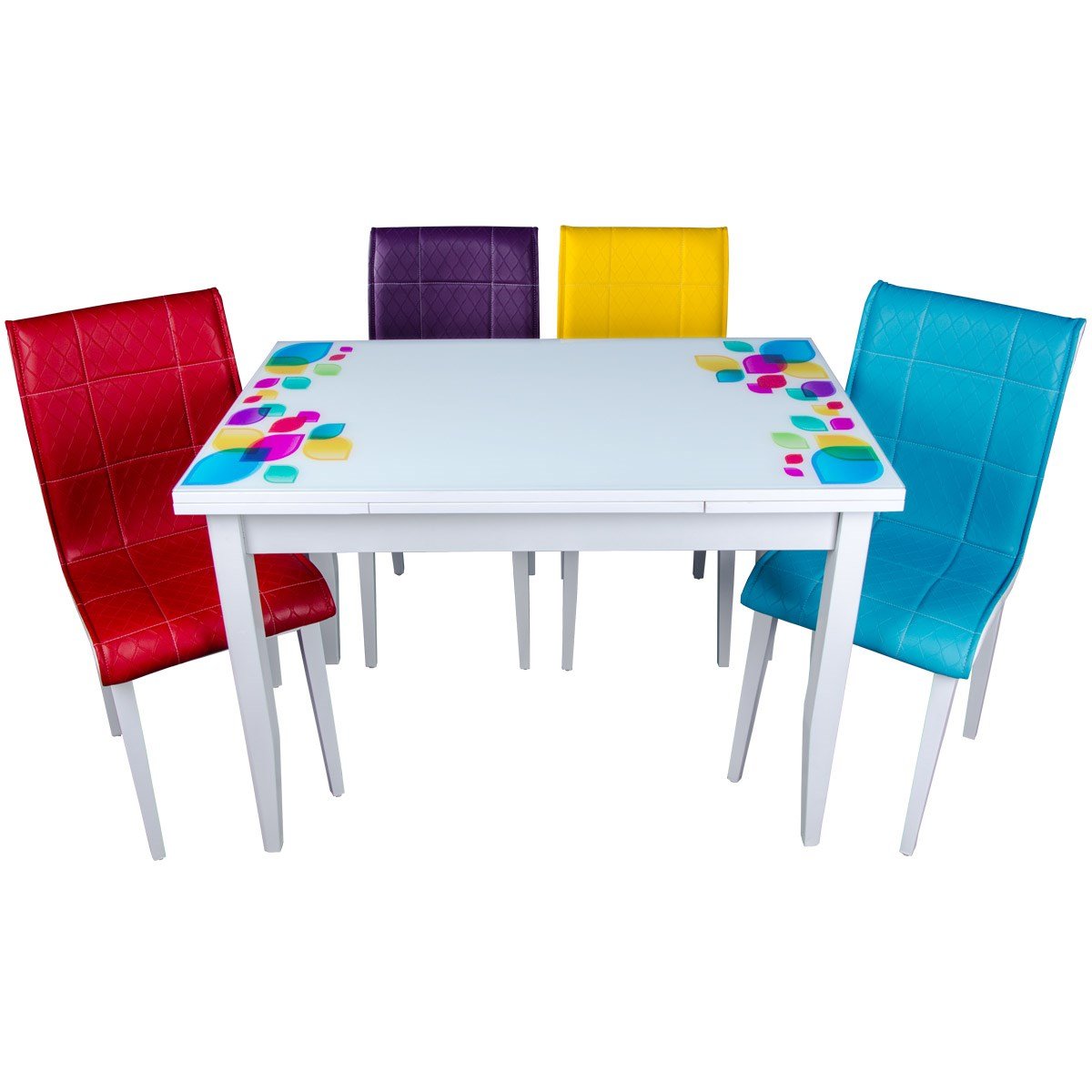 Renkli Damla Yandan Açılır Masa Takımı | Kristal Masa & Sandalye