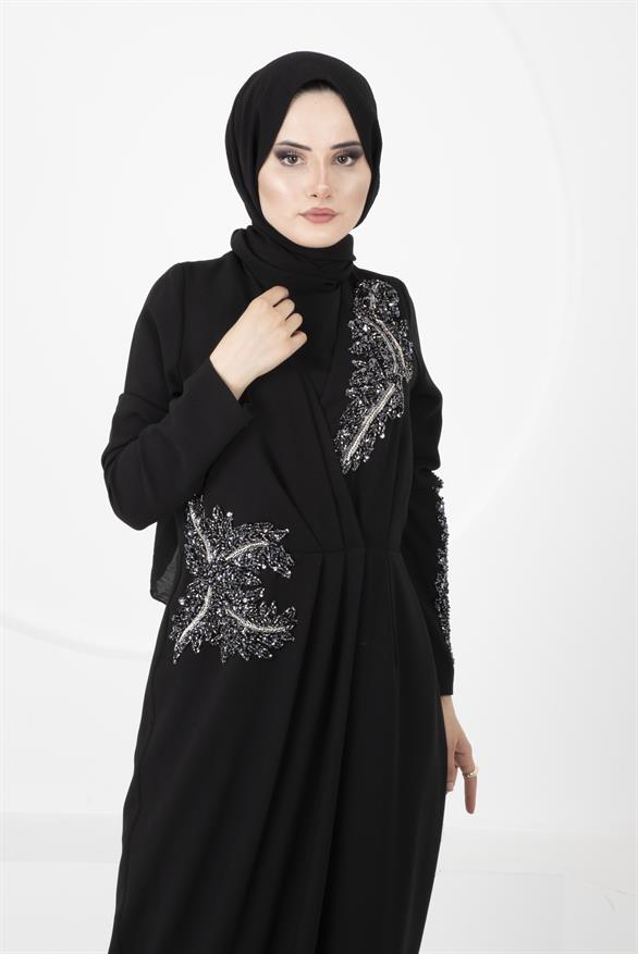 Önü Taş Detaylı Dtes Elbise elbise Siyah 5402