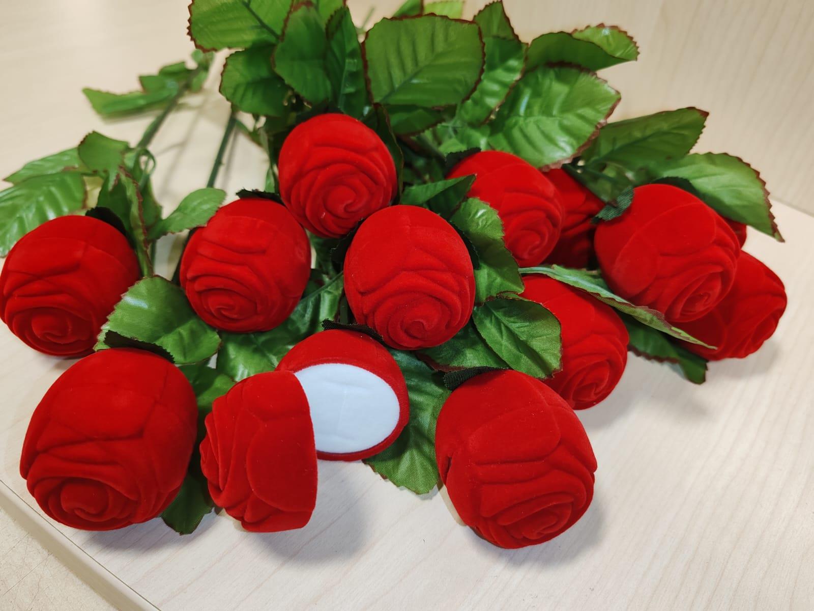 12 ADET SAPLI GÜL YÜZÜK KUTUSU, ROSE RING BOX WITH HANDLE 