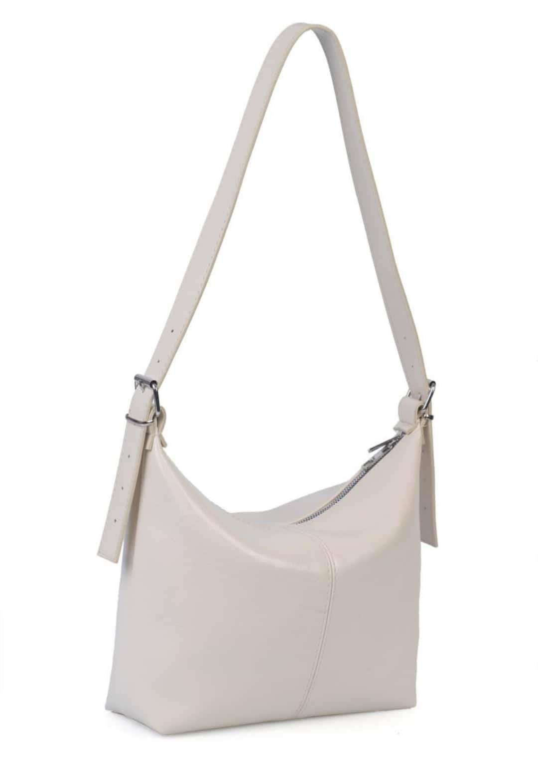 Bej Rugan Damarlı Deri Kadın Omuz Çanta