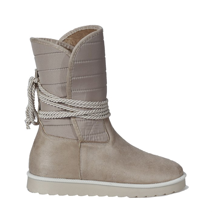 Bej Süet İp Detaylı Kadın Yarım Çizme