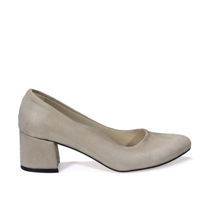 Bej Süet Topuklu Klasik Kadın Ayakkabı