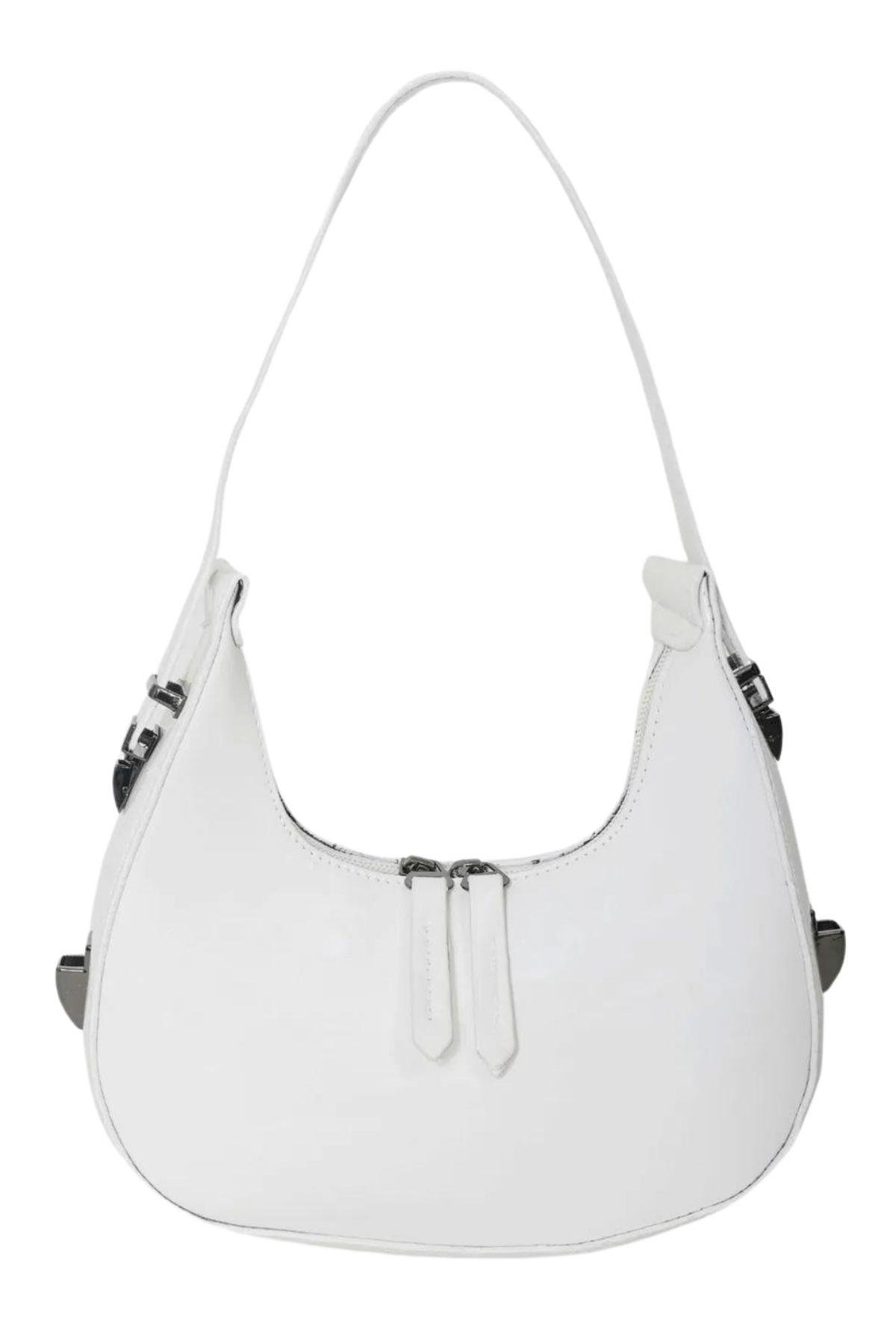 Beyaz Rugan Baget Çanta