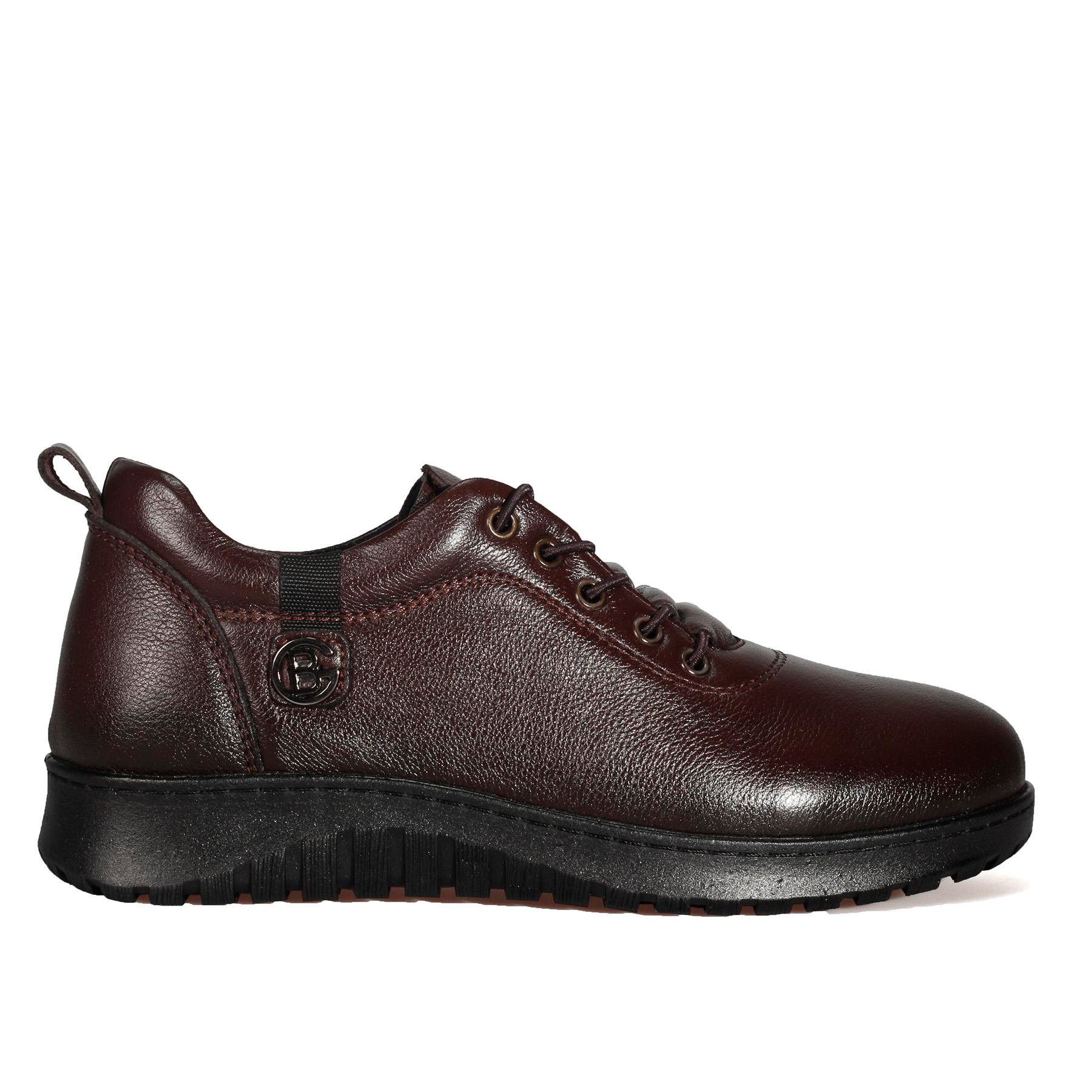 Bordolli Kahverengi Lastikli Deri Comford Kadın Ayakkabı