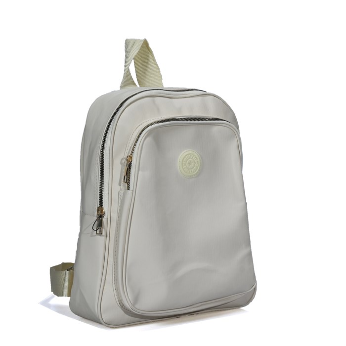 İki Gözlü Fermuarlı Bej Kadın Sırt Çantası