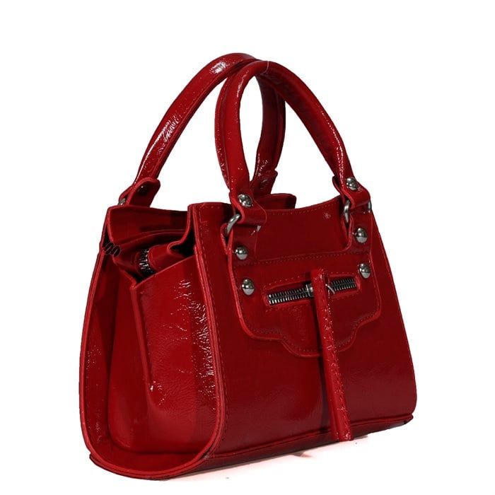Mini Kırmızı Rugan Çapraz Askılı Kadın Çanta