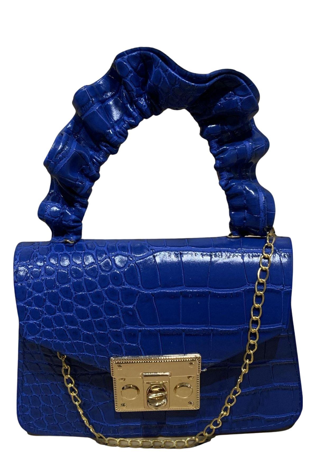 Sax Mavi Çapraz Gold Zincir Askılı Mini Kız Çocuk Çantası 