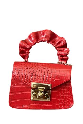 Kırmıızı Çapraz Gold Zincir Askılı Mini Kız Çocuk Çantası 