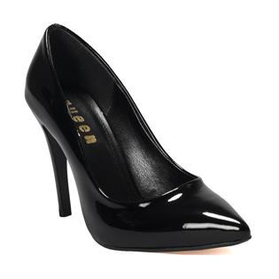 Rugan Siyah Topuklu Stiletto Ayakkabı