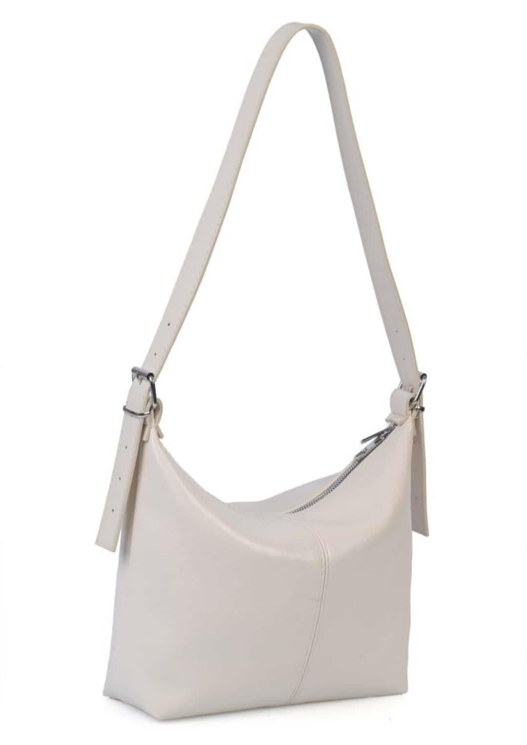 Bej Rugan Damarlı Deri Kadın Omuz Çanta