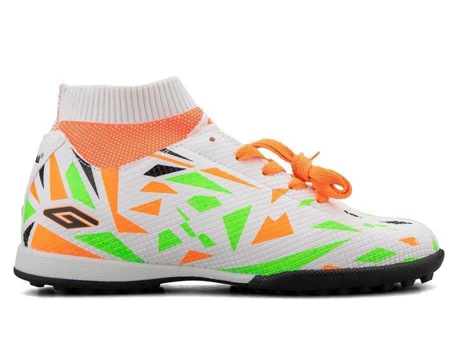 Beyaz Turuncu Çoraplı Erkek Halısaha Ayakkabı