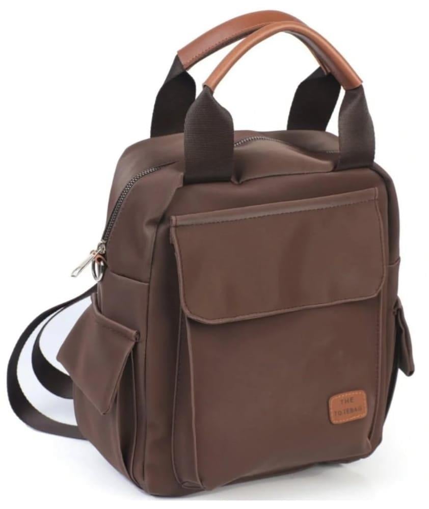 Cep Detaylı Kahverengi Omuz ve Sırt Çantası