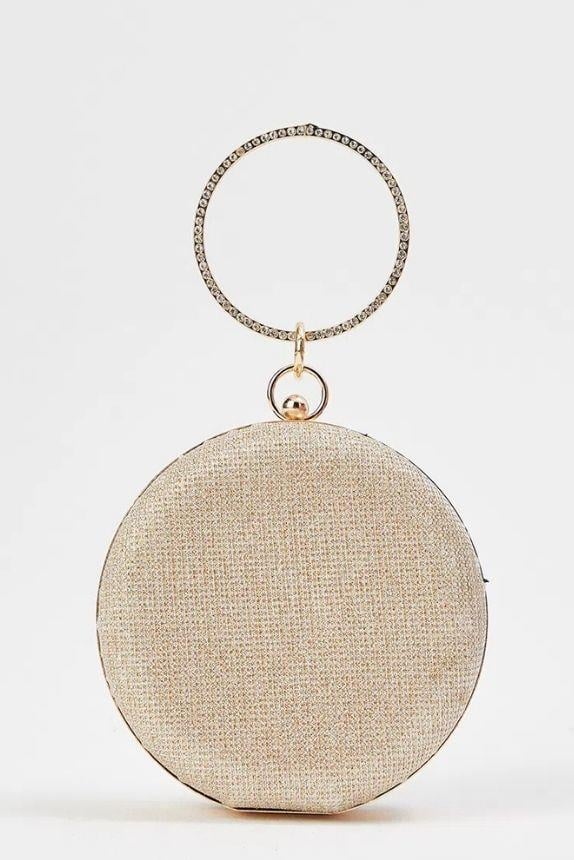 Kadın Altın Simli Yuvarlak Abiye Çanta