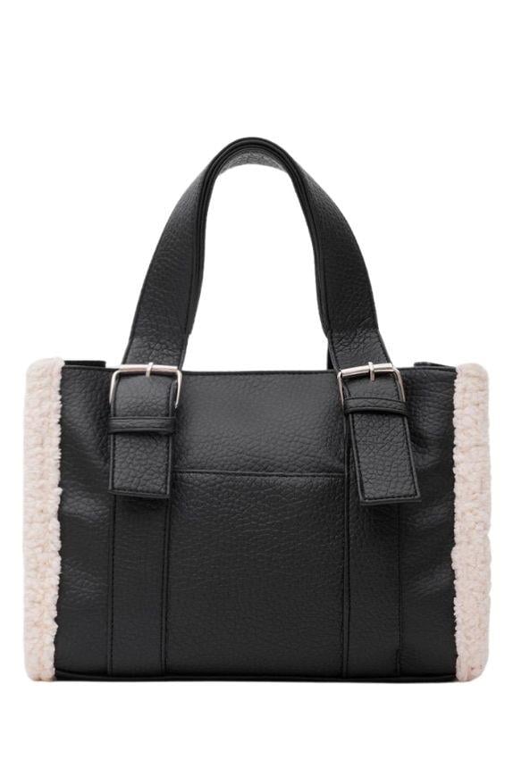 Siyah Damarlı Deri Kenarı Kürklü Kadın Çanta