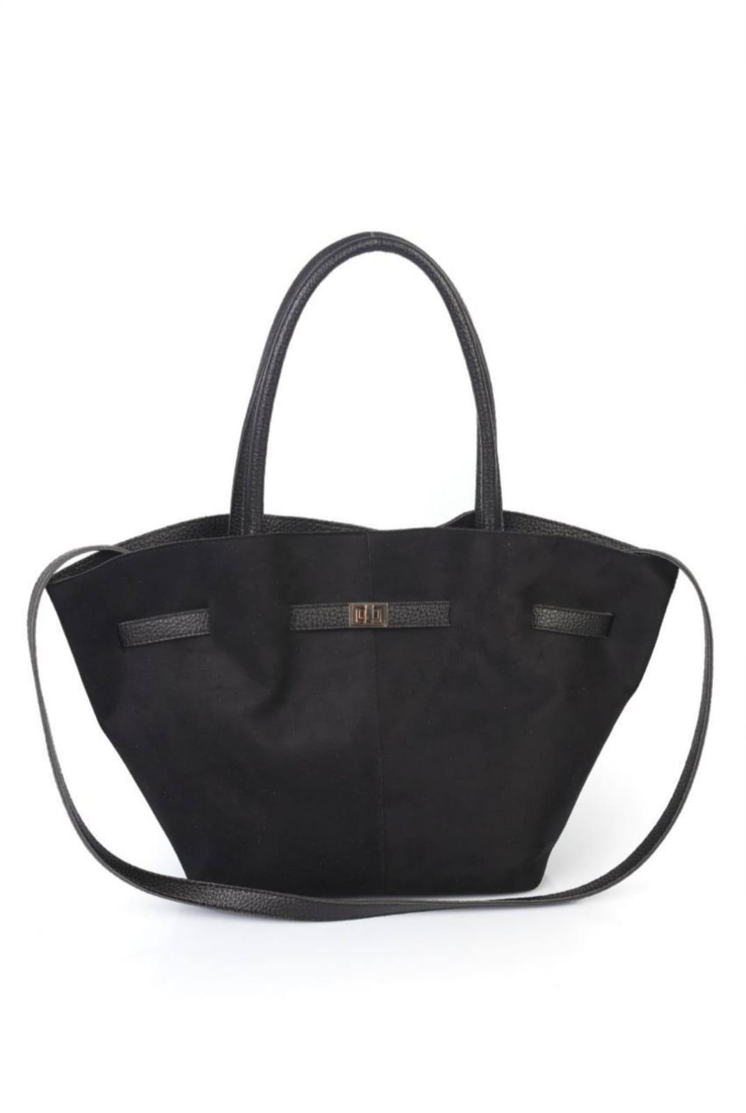 Süet Siyah Büzgülü Kadın Omuz Çantası