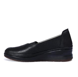 Dolgu Taban Siyah Deri Comfort Anne Ayakkabı