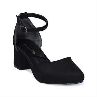 Siyah Süet Bilekten Bağlı Klasik Kadın Ayakkabı