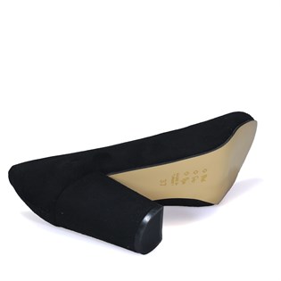 Siyah Süet Topuklu Klasik Kadın Ayakkabı