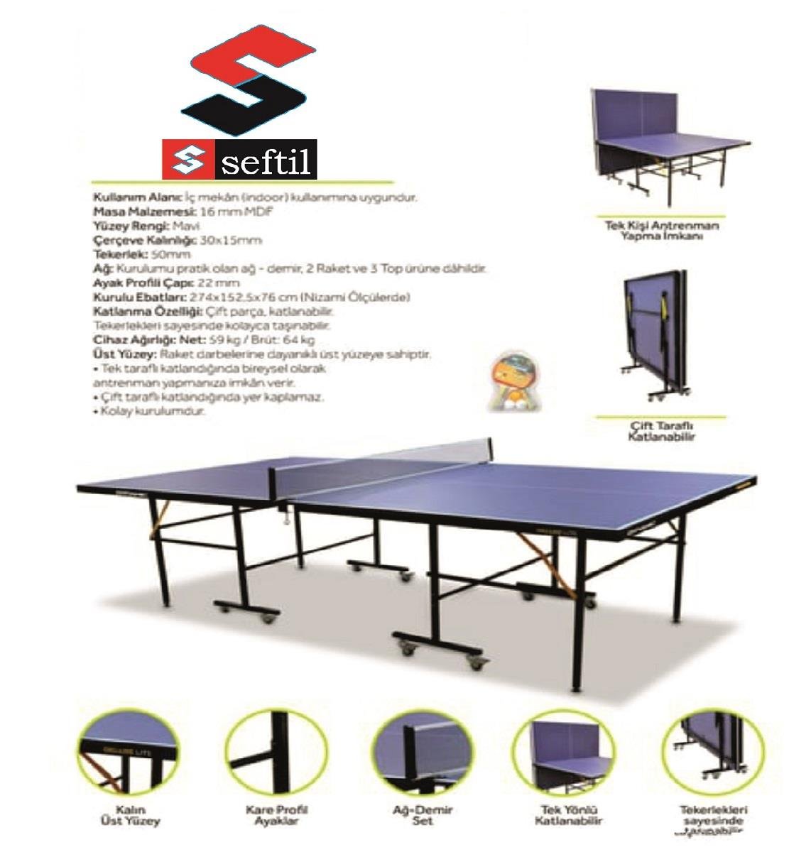 Seftil 16mm M.Tenisi Masası İç Mekan(2 Raket+File)