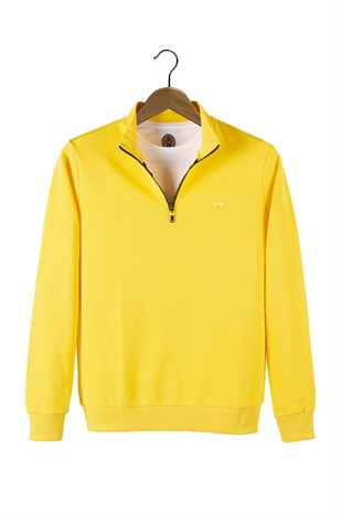 Erkek Balıkçı Yaka Yarım Fermuarlı Basic Trend Sweatshirt 21K-5200179-1 Sarı