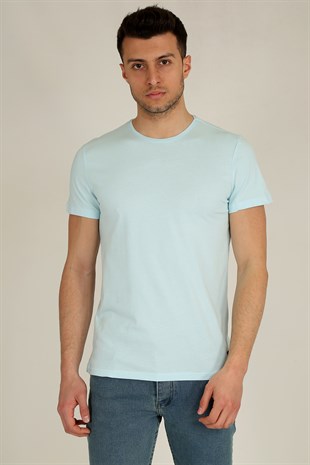 Erkek Basic Slim Fit Bisiklet Yaka Kısa Kollu T-Shirt 21K-3400729-1 Mavi