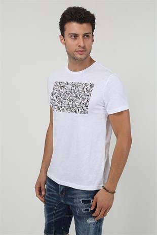 Erkek Bisiklet Yaka Baskılı T-Shirt 20Y-3400652-2 Beyaz