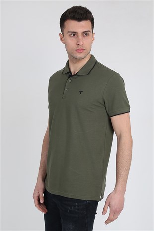 Erkek Çift Renk Detaylı Polo Yaka Basic T-Shirt 21Y-3400749-1 Haki