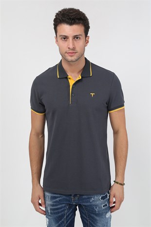 Erkek Çift Renk Detaylı Polo Yaka Basic T-Shirt 21Y-3400749-1 Antrasit