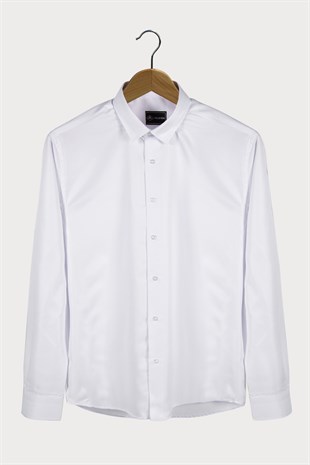 Erkek Ekstra Slim Fit Arkası Şeritli Uzun Kollu Takım Elbise Gömleği 22Y-4300633-1 Beyaz