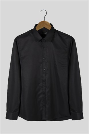 Erkek Ekstra Slim Fit Arkası Şeritli Uzun Kollu Takım Elbise Gömleği 22Y-4300633-1 Siyah
