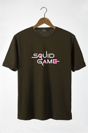 Erkek Haki Önü Squid Game Baskılı Bisiklet Yaka Oversize T-Shirt 22Y-3400762-59