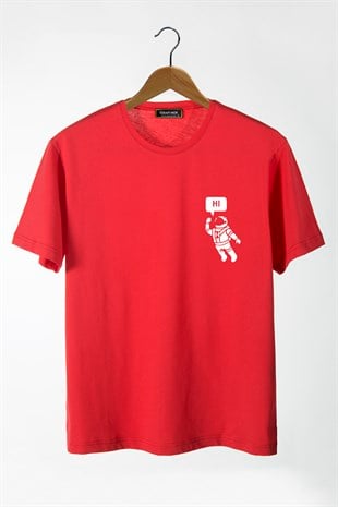 Erkek Kırmızı Astronot Baskılı Bisiklet Yaka Oversize Rahat Kalıp Basic T-Shirt 22Y-3400761-3