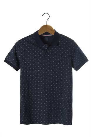 Erkek Lacivert Slim Fit Nokta ve Çizgi Desenli Polo Yaka T-Shirt 22Y-3400696