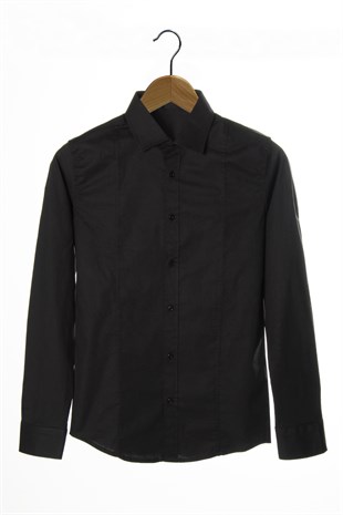 Erkek Siyah Slim Fit Çizgi Detaylı Gömlek 7Y-4300105-2