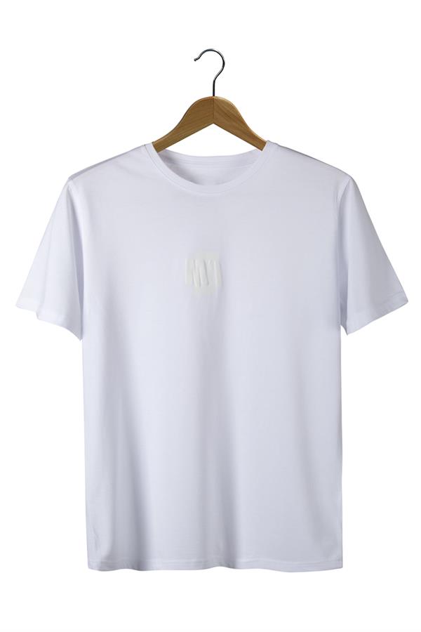 Beyaz Ön Ve Arkası Kabartma Baskılı Oversize T-shirt