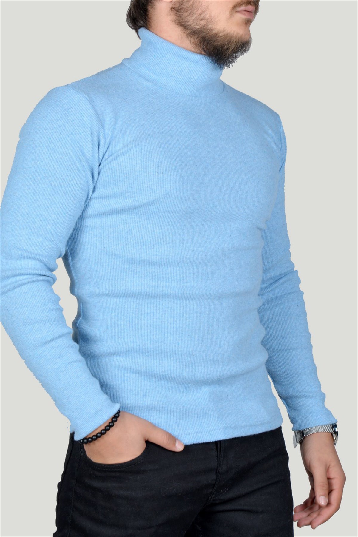 Erkek Boyunlu Kazak 9Y-6300070-013 Açık Mavi | Terapi Giyim