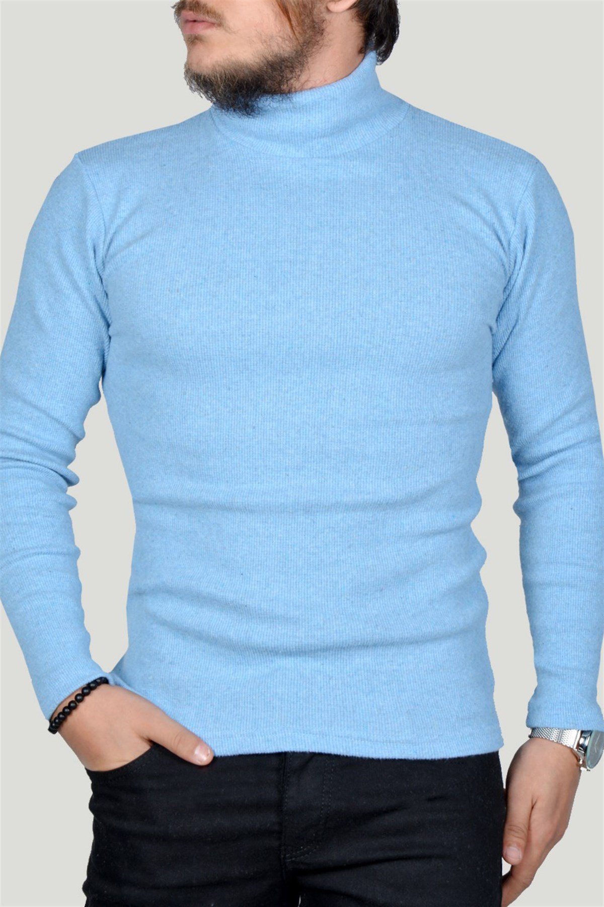 Erkek Boyunlu Kazak 9Y-6300070-013 Açık Mavi | Terapi Giyim
