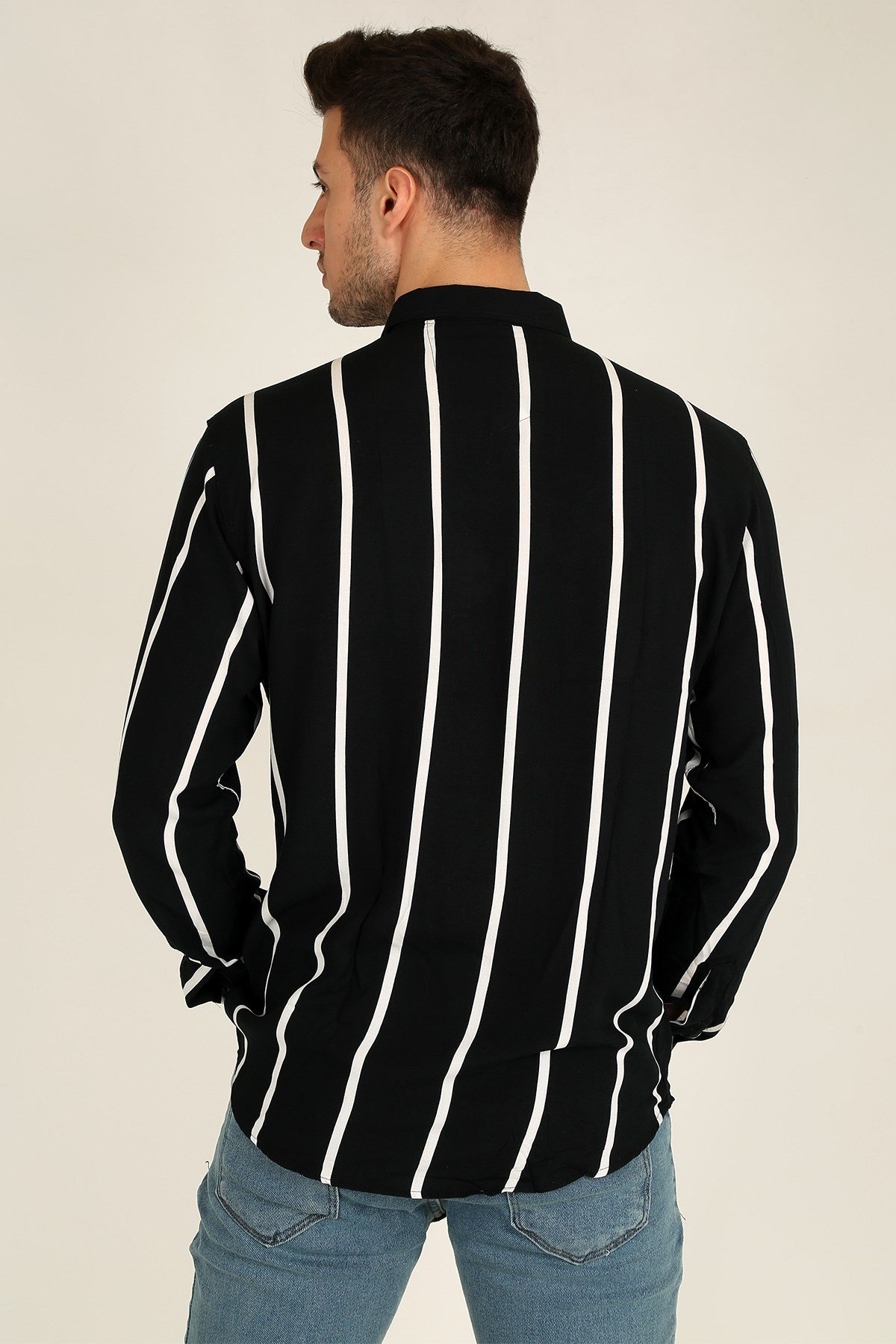 Erkek Dik Çizgili Uzun Kollu Gömlek 21K-4300574-1 Siyah | Terapi Giyim