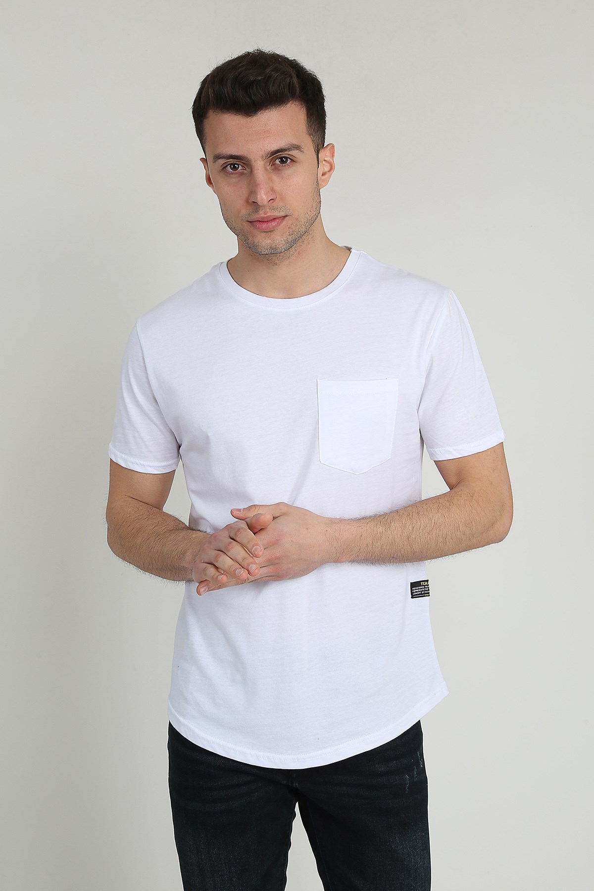 Erkek Kısa Kollu Oval Kesim Cepli T-Shirt 20Y-3400728-01 Beyaz | Terapi  Giyim