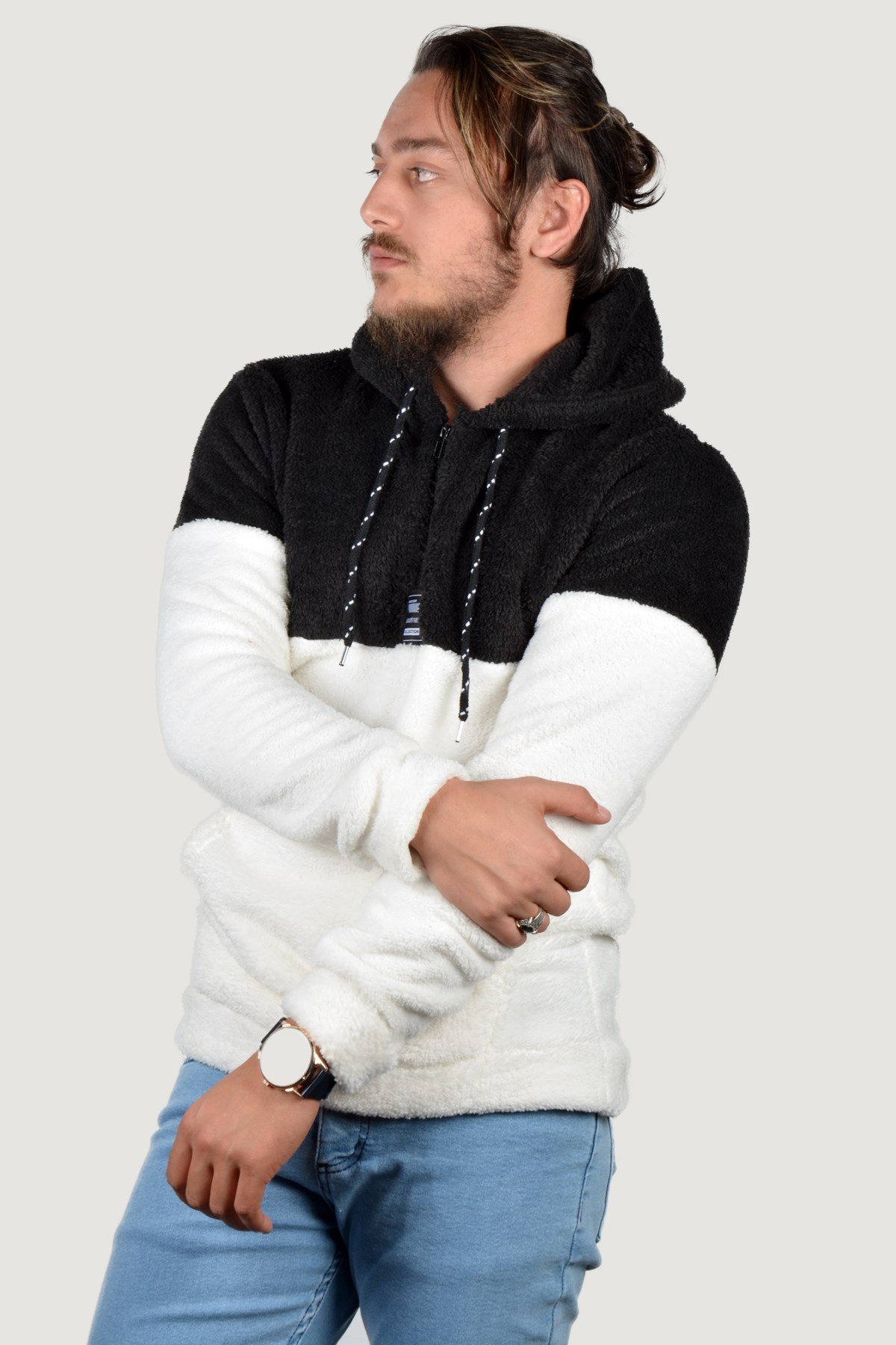 Erkek Kapüşonlu Peluş Sweatshirt 9K-5200187-002 Siyah | Terapi Giyim