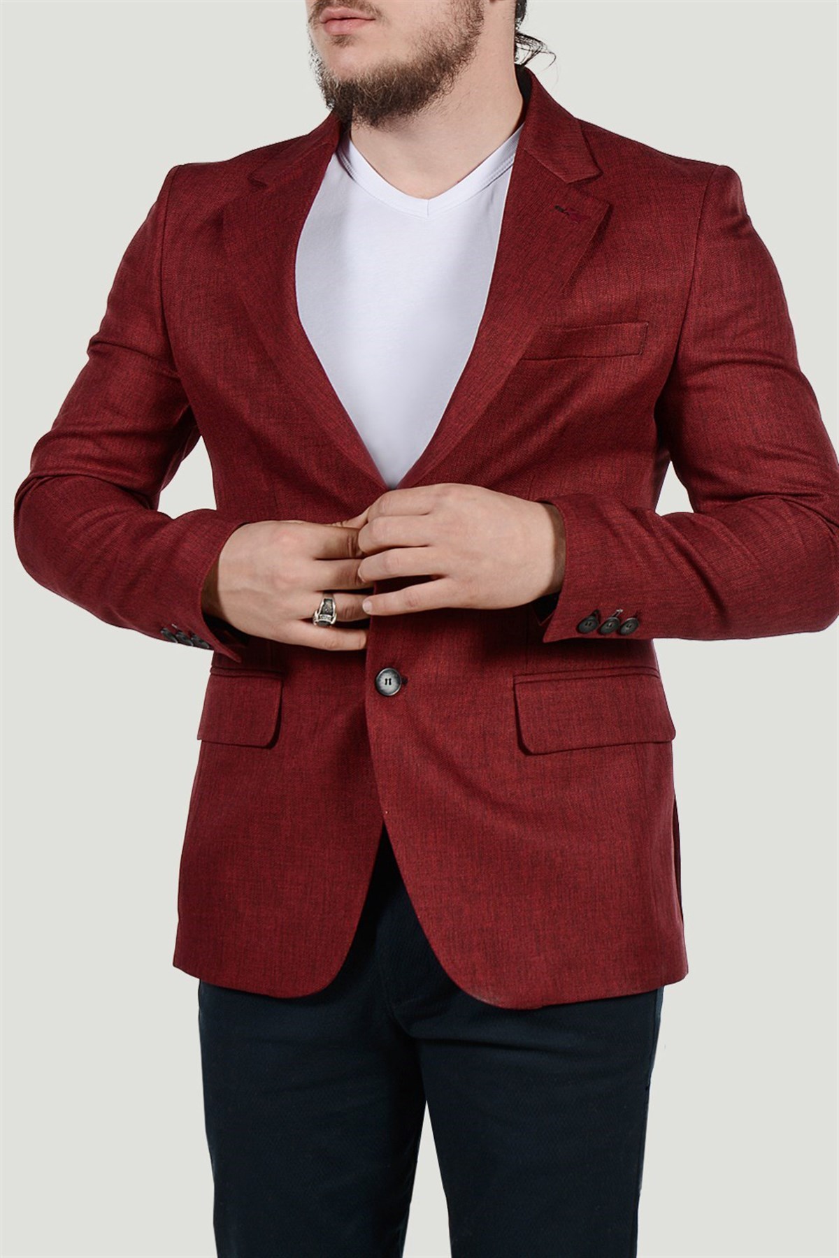 Erkek Slim Fit Blazer Ceket 9K-40112-014 Bordo | Terapi Giyim