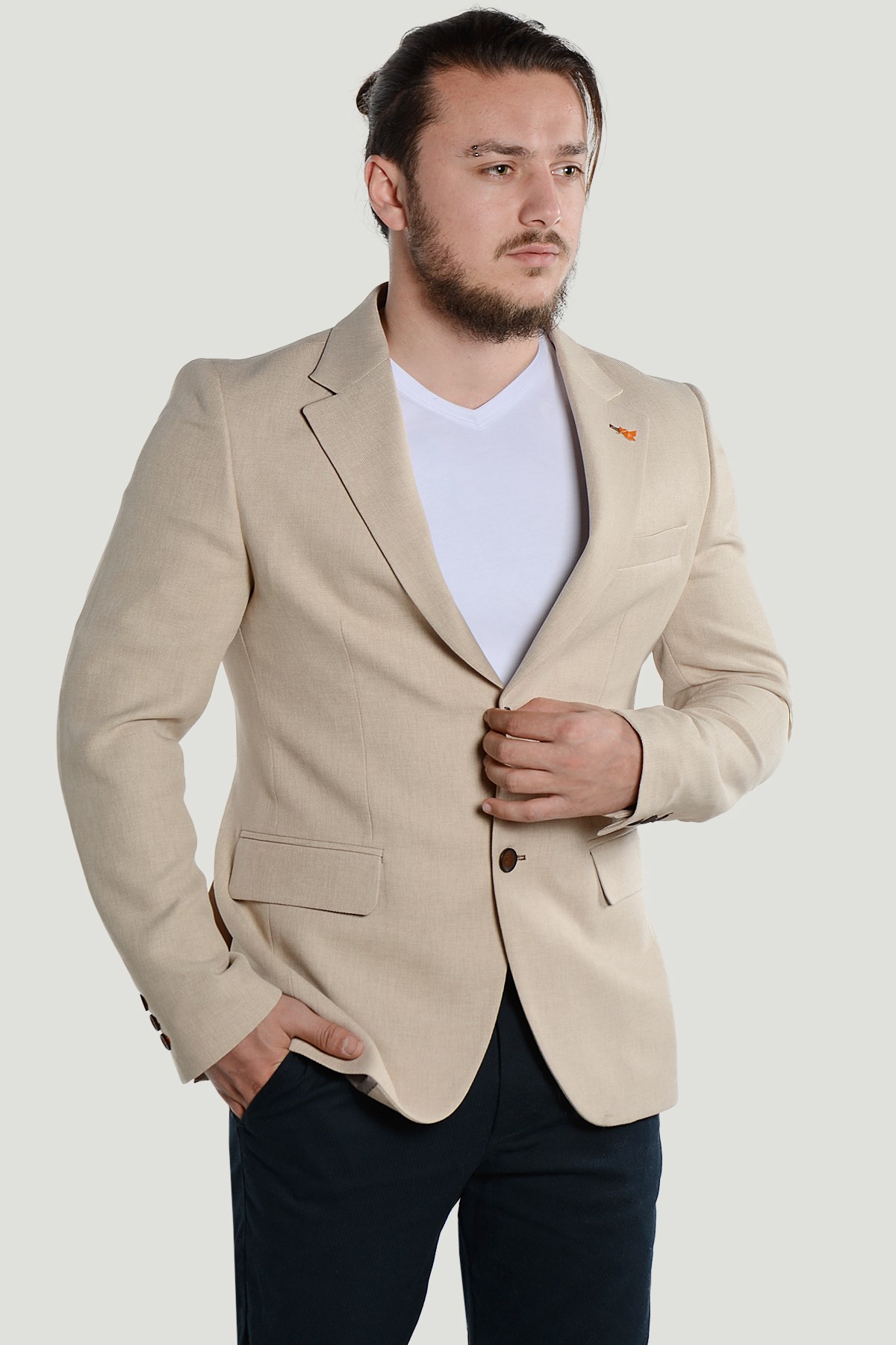 Erkek Slim Fit Blazer Ceket 9K-40112-048 Taş Rengi | Terapi Giyim