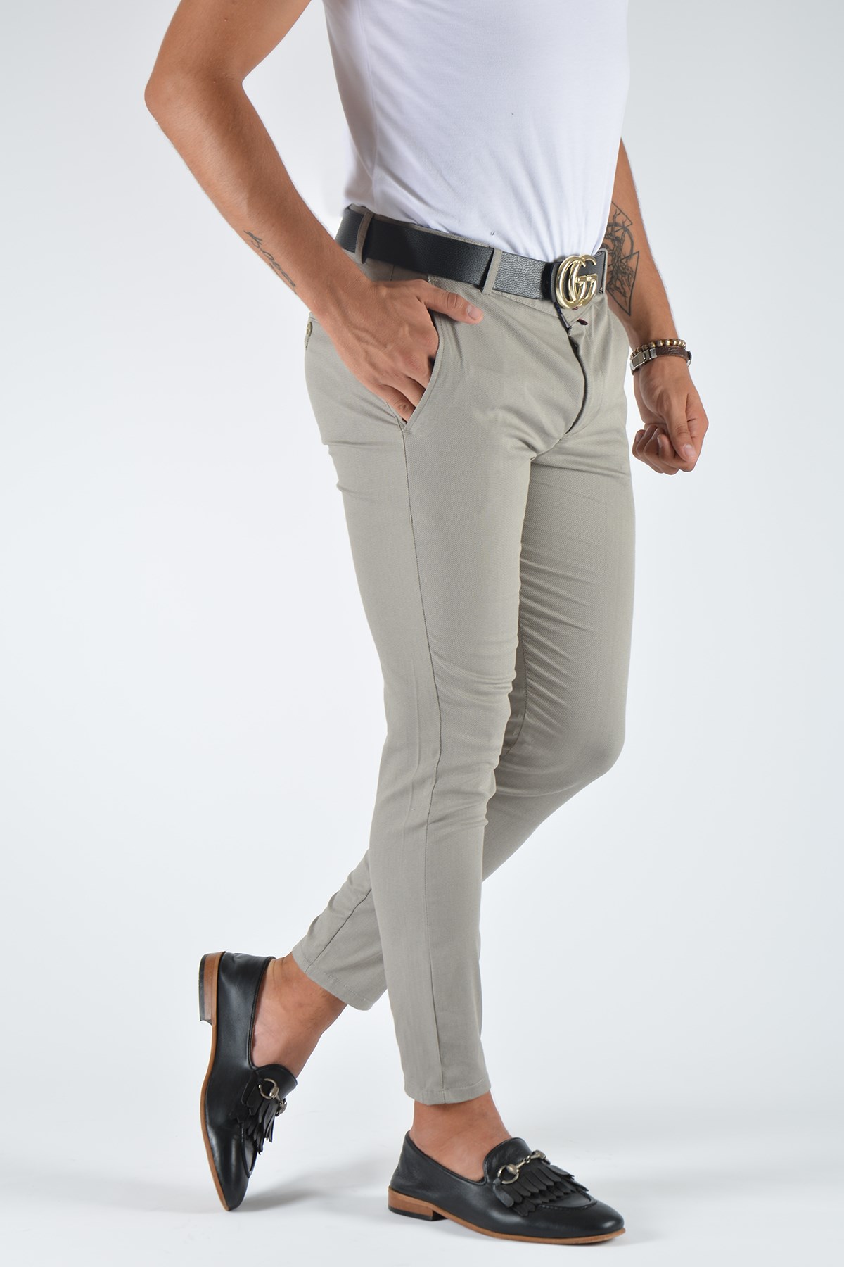 Erkek Slim Fit Keten Pantolon 20Y-2200333 Taş Rengi | Terapi Giyim