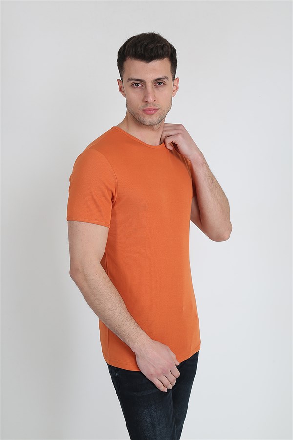 Erkek Basic Slim Fit Bisiklet Yaka Kısa Kollu T-Shirt 21K-3400729-01 Oranj